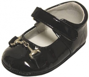 Girls Mocassin Leather w/ Chain-Black Pat